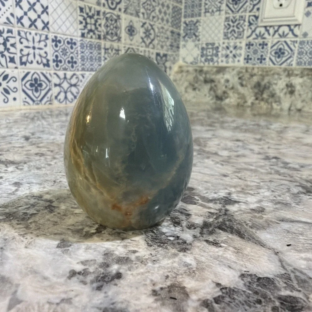Lemurian Aquatine Blue Calcite Egg From Argentina - 2.25